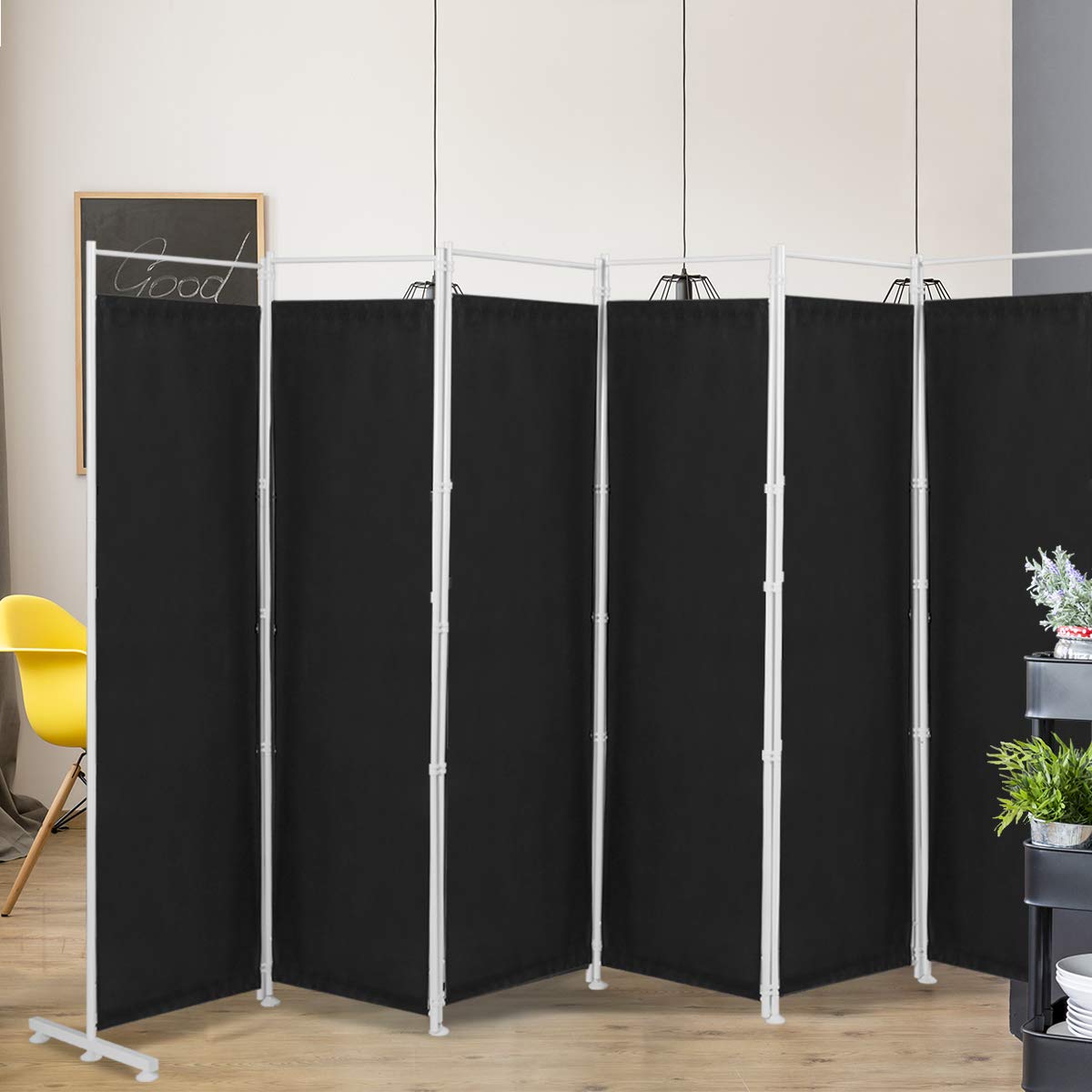 6 Panel Room Divider, 300x180CM Folding Privacy Screen with Steel Frame & Fabric Surface, Standing Wall Separator, Home Office Partition for Bedroom, Living Room, Restaurant