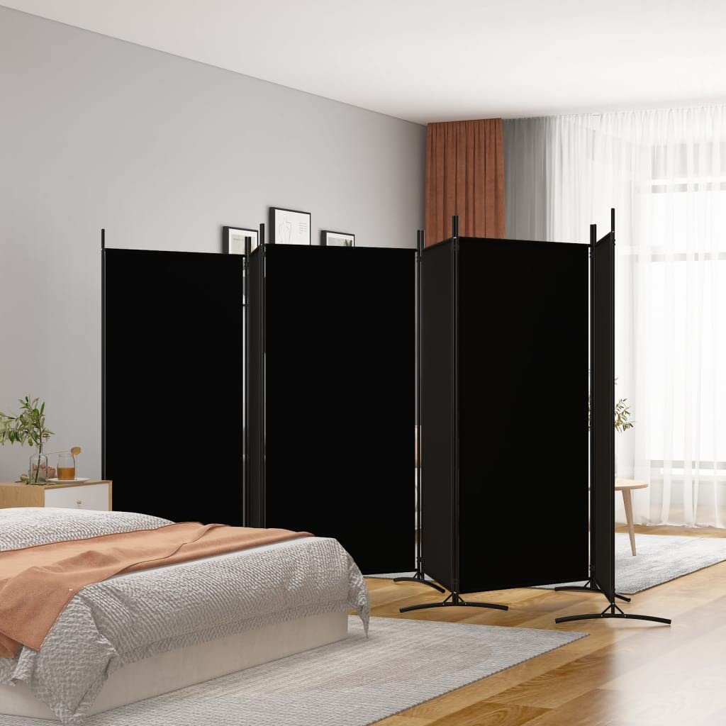 6-Panel Room Divider Living Room Bedroom Partition Privacy Protection Screen Room Separator Folding Dressing Wall Black Fabric