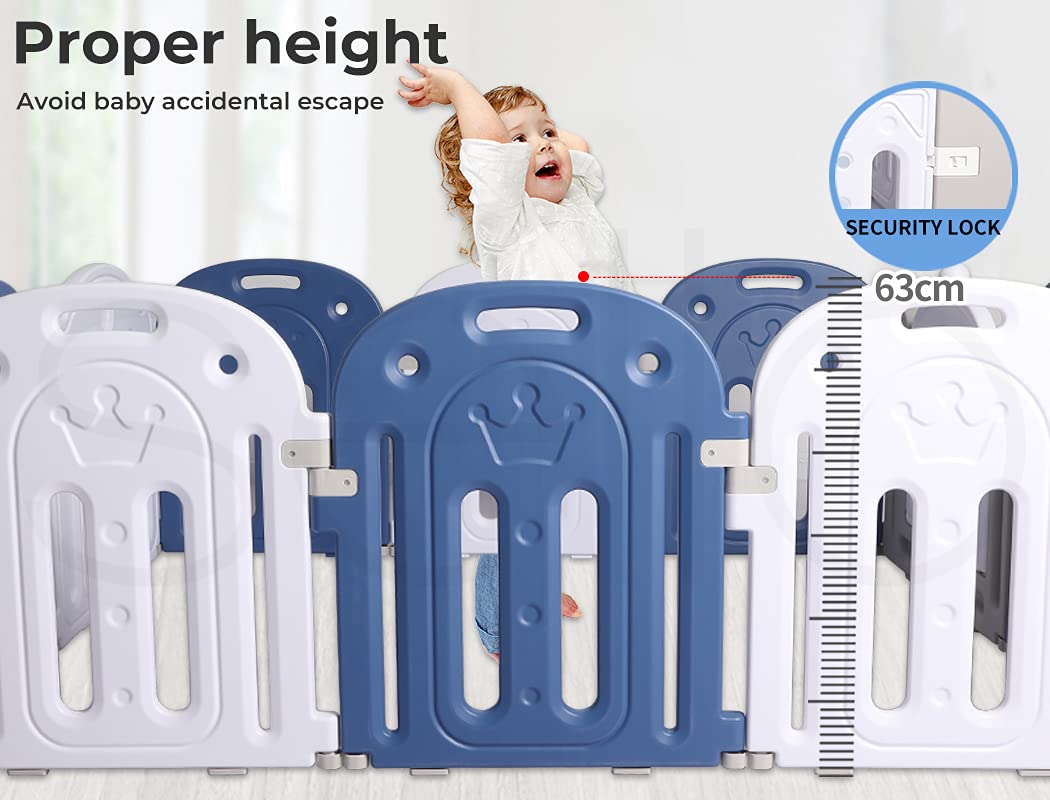 Kids Baby Playpen Safety Gate Toddler Fence 10 Panel with Music Toy Blue