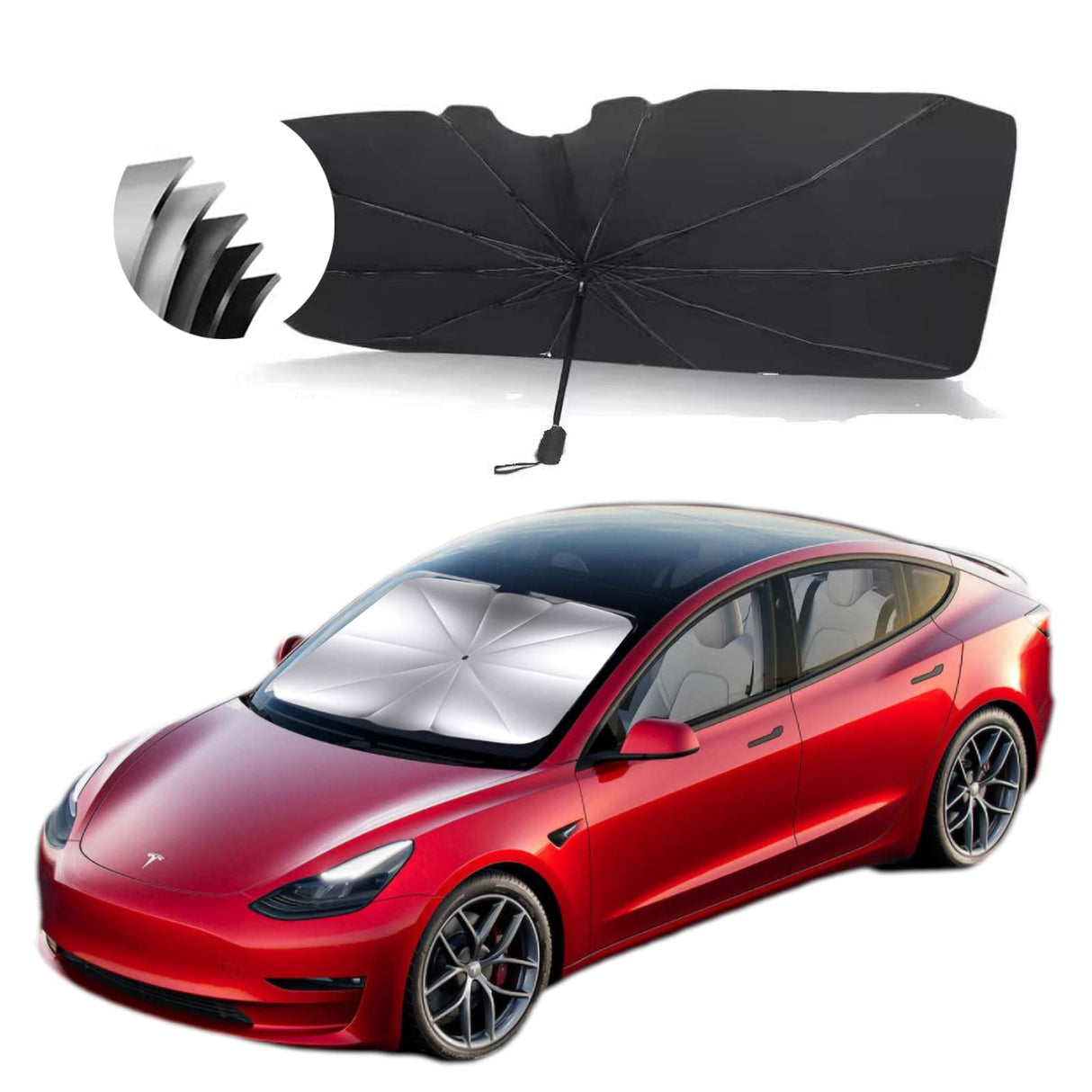 Car Sun Shade Umbrella for Windshield, Five Layers of Shading Materials Foldable Retractable Sunshade for Front Window, UPF 50+ Protect Automotive Dashboard & Interior from UV Rays and Heat.(Large)