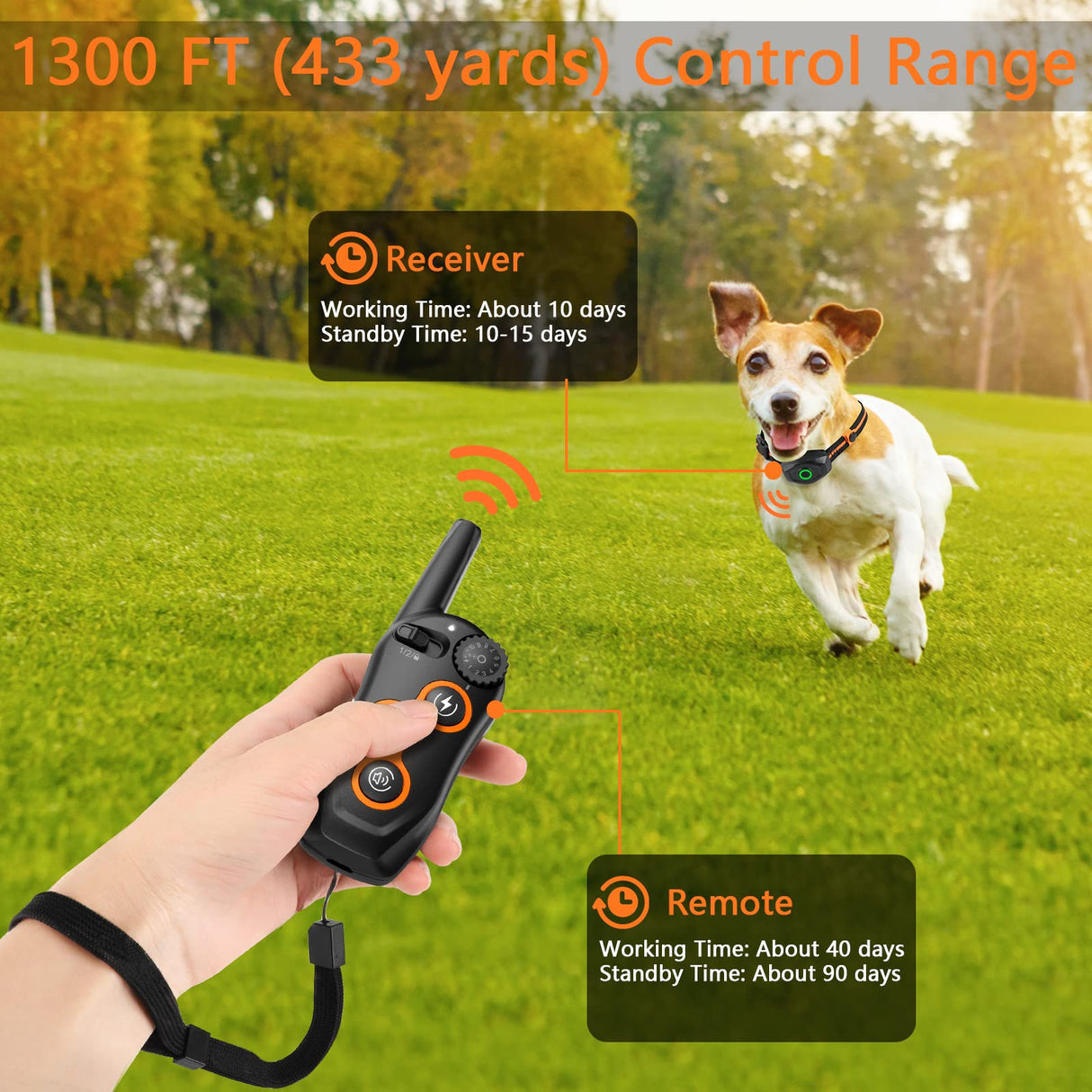 Dog Training Collar, IPX7 Waterproof Shock Collar with Remote Range 1300ft, 3 Training Modes, Beep, Shock, Vibration, Rechargeable Electric Shock Collar for Small Medium Large Dogs