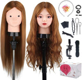 Beauty Star-Mannequin Head with 80% Real Human Hair, Mannequin Head with hair, Manikin Doll Head for Hair Styling with Table Clamp Holder + DIY Hair Styling Braid Set, Cosmetology Makeup Hairdressing Training Head ( Long 23.5inch, Light Brown )