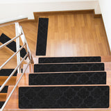 Non-Slip,15-Pack(30"*8"), Stair Runner Rug for Wooden Steps Indoor, Safe Soft Stair Carpet for Kids Elders, Dogs, Adhesive adsorption Increased Friction Grip (Black)