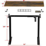 Small Electric Height Adjustable Sit Stand Desk with Hanging Hooks and Cable Management, 40 x 22 Inches, Black Frame and Rustic Brown Top