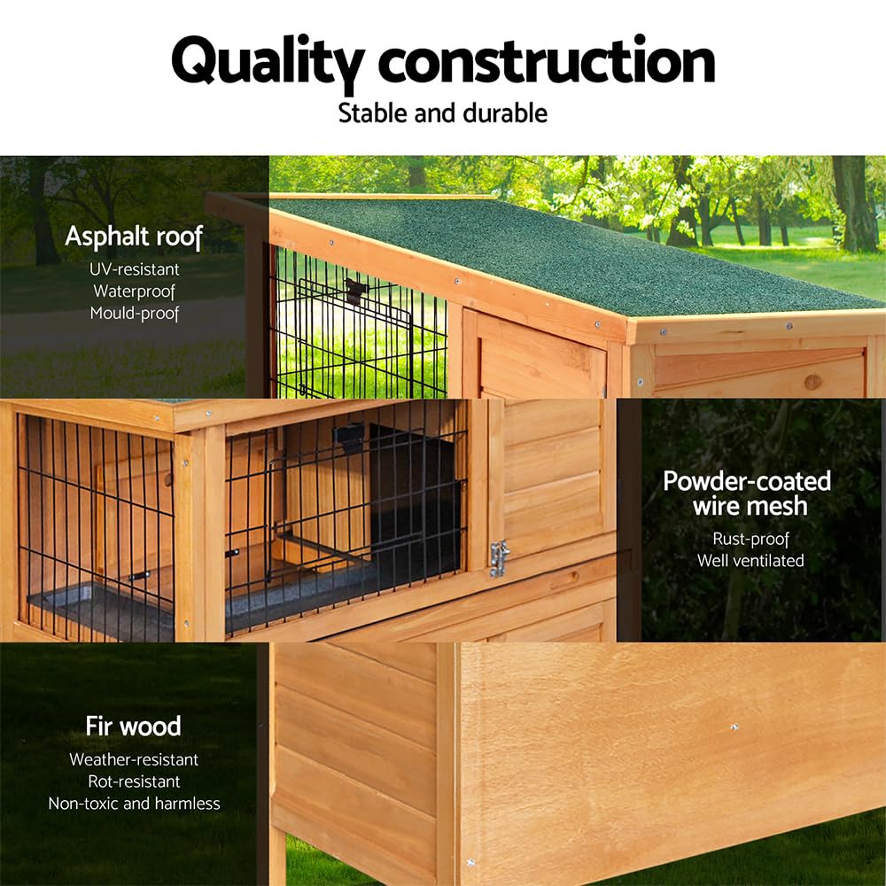 Chicken Coop Rabbit Hutch Large Pet House Run Cage Wooden 91.5cm x 46cm x 116.5cm Walk in Door Guinea Pig Ferret Bunny Chook Hen Feeder Metal Roof Outdoor Weatherproof Nesting Box Farm