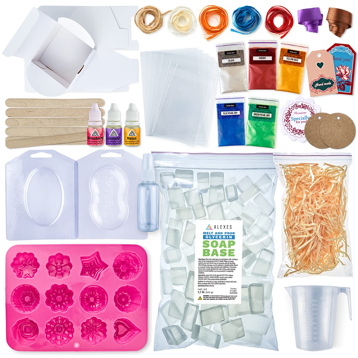 Soap Making Kit - Make Your Own Soap Kit - DIY Soap Making Supplies Kit for Adults - 1.1 lb Glycerin Soap Base - Soap Making Kit for Beginners - Handmade Soap Kit