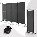 4-Panel Folding Room Divider, 1.73m Rolling Privacy Screen with Lockable Wheels, Portable Wall Divider and Separator, Freestanding Privacy Protection for Living Room, Bedroom, Office