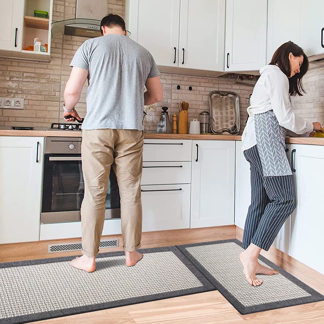 Kitchen Rugs and Mats Non Skid Washable, Absorbent Rug for Kitchen, Large Kitchen Floor Mats for in Front of Sink (Gray, 2PCS-(50x80cm+50x120cm))