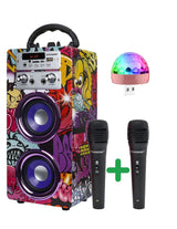 DYNASONIC - (3rd Gen) Portable Bluetooth Speaker with Karaoke Mode and Microphone, FM Radio and USB SD Reader (Model 12 and Lights USB)