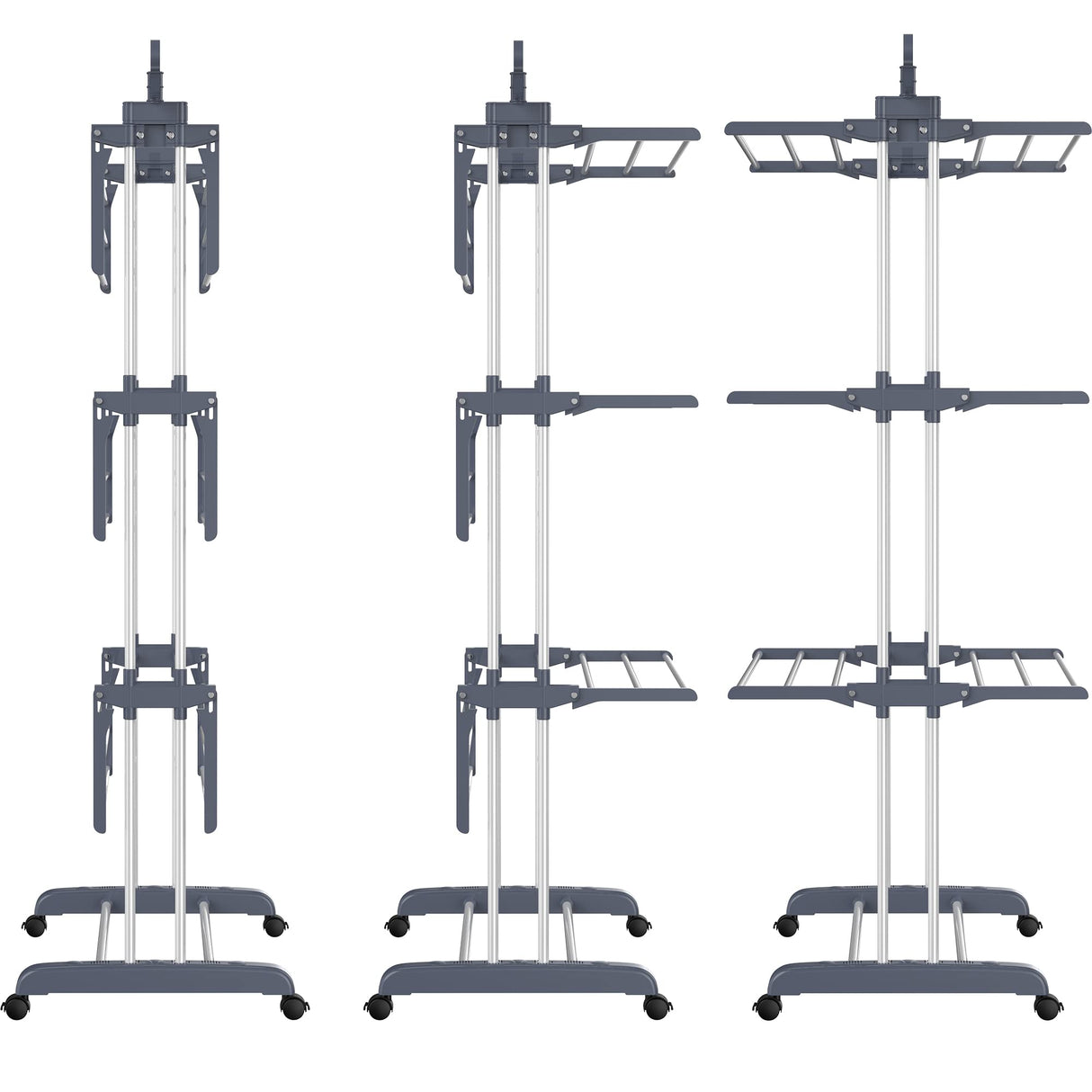 Clothes Drying Rack, Oversized 4-Tier(67.7" High) Foldable Stainless Steel Drying Rack Clothing, Movable Drying Rack with 4 castors, 24 Drying Poles & 14 Hooks for Bed Linen, Clothing, Grey