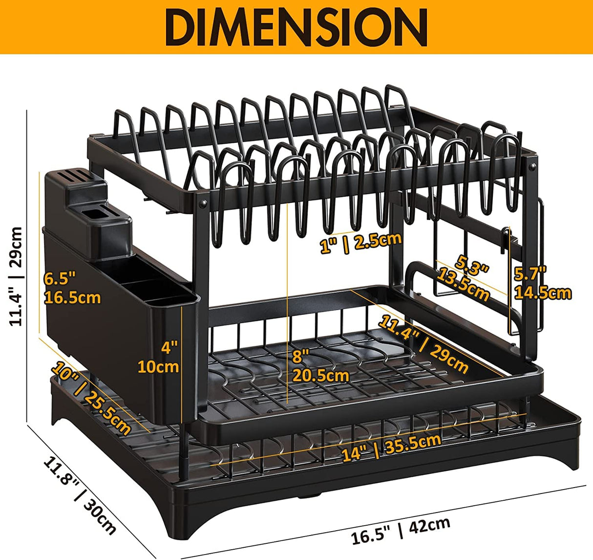 2-Tier Dish Drying Rack Set - Auto Drain & 360° Rotating Drainer, Large 304 Stainless Steel Cutlery Rack for Countertop with Draining Board, Cup & Cutting Board Holder, and Cutlery Rack