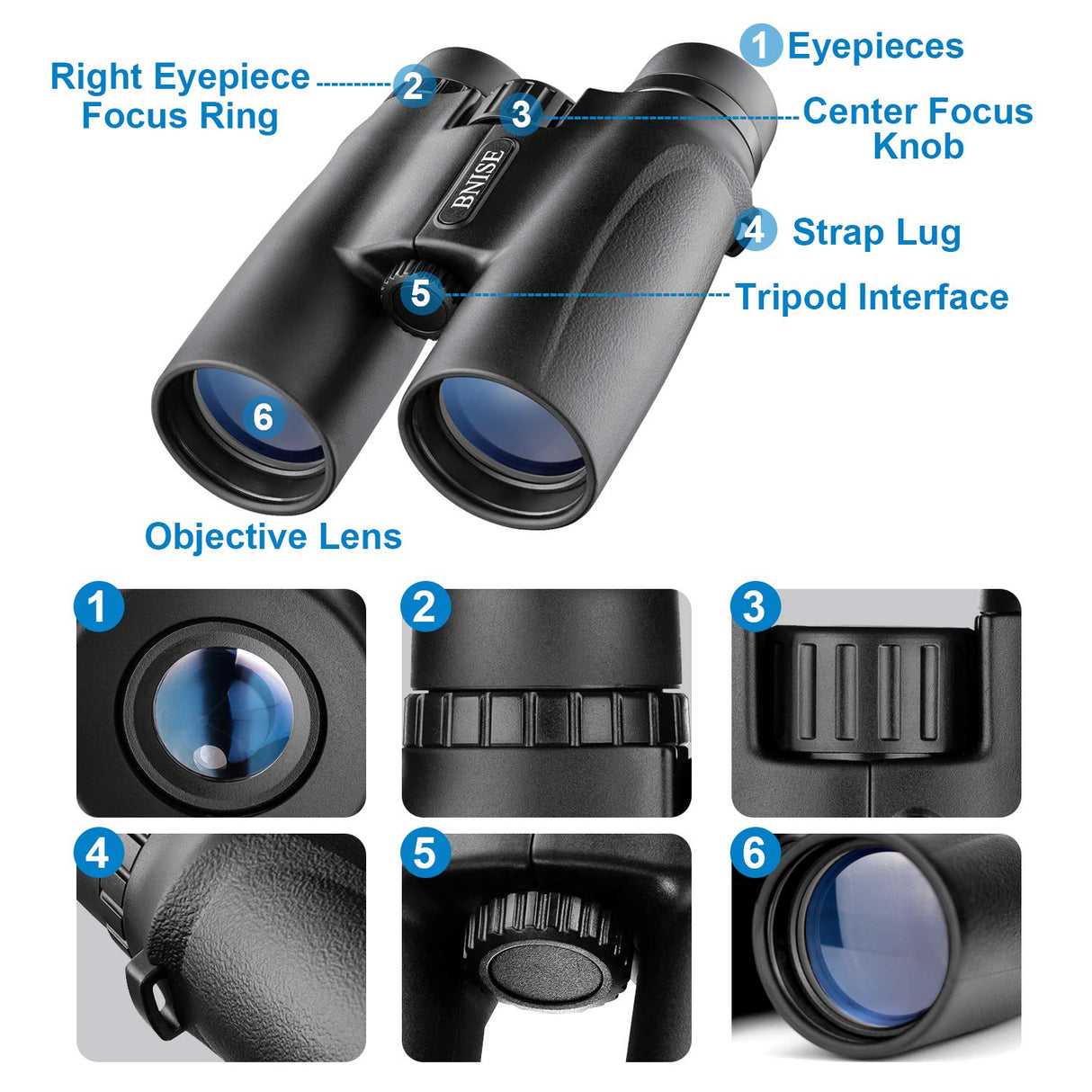 Binoculars for Adults, 10X42 Roof Prism Low Light Vision Lightweight Compact Binocular for Bird Watching, Hunting, Traveling, Stargazing with Lens Caps, Neck Strap and Carrying Bag