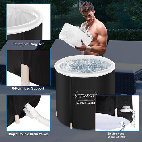 Ice Bath Tub for Athletes,Foldable Extra Large Adult Bath Tub with Lid, Fitness Lovers Recovery Portable Cold Therapy Tub,Long-Lasting Insulated ice/hot Freestanding Bathtubs Outdoor