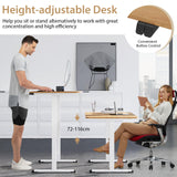 140 x 70cm Large Electric Standing Desk, Height Adjustable Sit to Stand Desk, Metal Frame & Powerful Motor, Button Controller, Headphone Hook, Ergonomic Standing Workstation