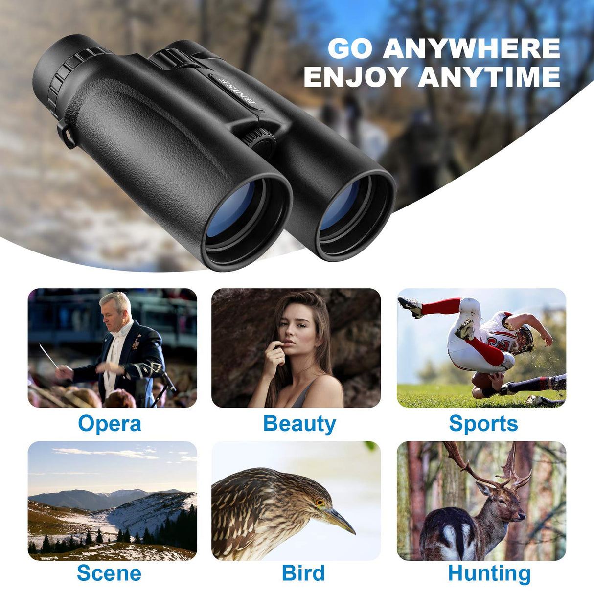 Binoculars for Adults, 10X42 Roof Prism Low Light Vision Lightweight Compact Binocular for Bird Watching, Hunting, Traveling, Stargazing with Lens Caps, Neck Strap and Carrying Bag