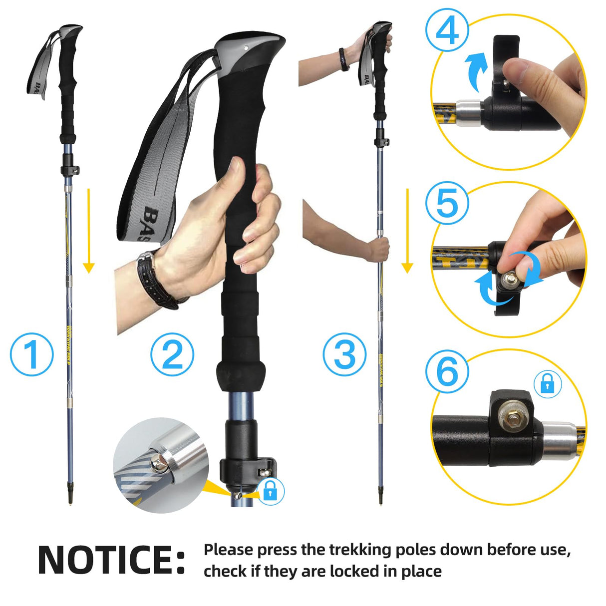 Trekking Poles Collapsible Hiking Poles for Men Women Upgraded Thickened Aircraft-Grade Aluminum Alloy Trekking Sticks Folding Walking Sticks with Tip Kits Carrying Bag