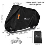 Motorcycle Cover, Waterproof Durable Tear Resistant Motorbike Scooter Mopeds Cover All Season Protection from Snow Dust UV with Large Locking Hole Storage Bag for Honda, Yamaha, Suzuki, Harley