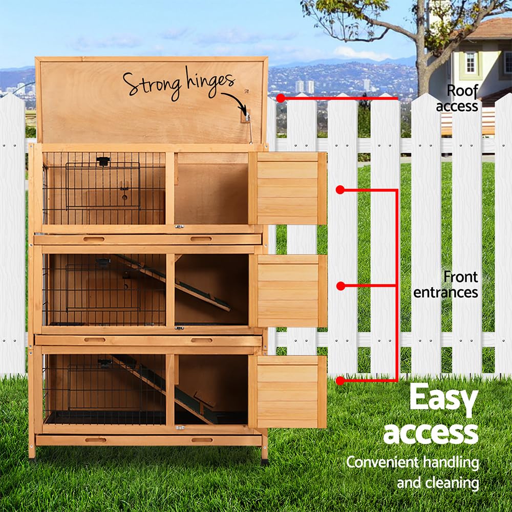 Chicken Coop Rabbit Hutch Large Pet House Run Cage Wooden 91.5cm x 46cm x 116.5cm Walk in Door Guinea Pig Ferret Bunny Chook Hen Feeder Metal Roof Outdoor Weatherproof Nesting Box Farm