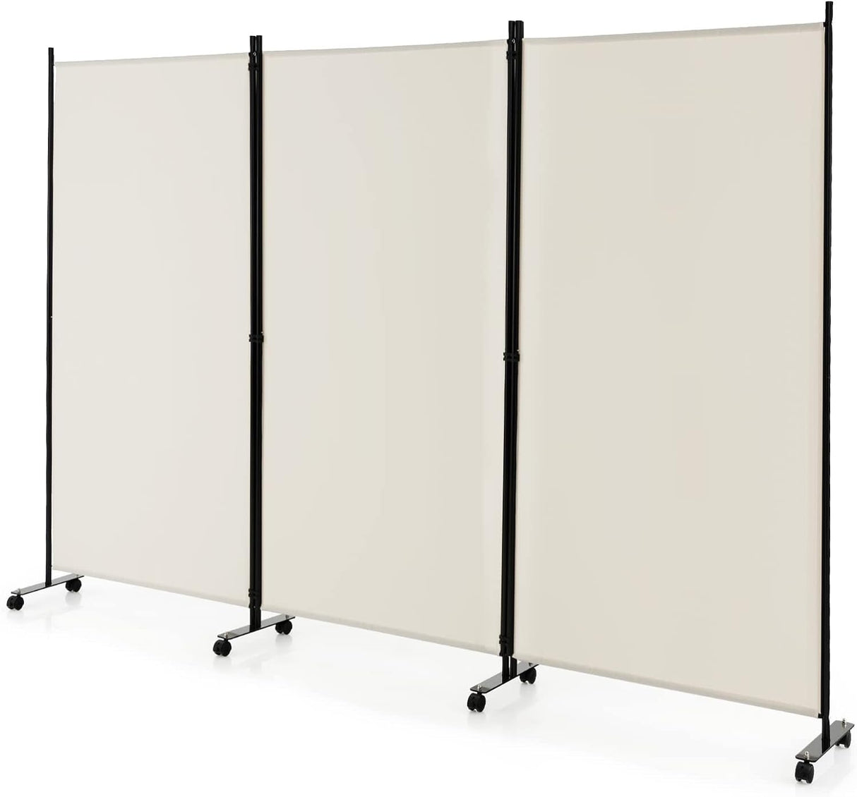 3-Panel Folding Room Divider, 180 CM Rolling Privacy Screen with Lockable Wheels, Portable Wall Divider and Separator, Freestanding Privacy Protection for Living Room, Bedroom, Office