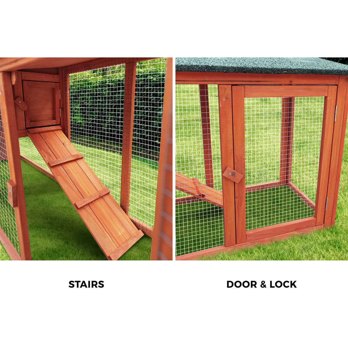 Rabbit Hutch, 210 x 45 x 85cm Chicken Coop with Wooden Frame Outdoor Pet Hutch