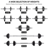 20kg Adjustable Dumbbell Set, One Set for All, Dumbbell and Barbell, Compact Hand Weight Set - Solid Cast Iron Plate with Steel Handle - Upgradable Home Gym Exercise Weight Set