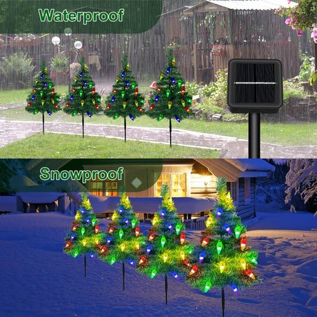 4 Pack Solar Christmas Tree Garden Lights, Solar Christmas Strawberry String Stake Lights with 80 LEDs Multicolor, Waterproof Solar Powered Christmas Light Outdoor Decor for Yard Patio Garden Xmas