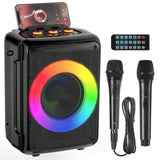 Karaoke Machine for Adults and Kids, Bluetooth Speaker with 2 Microphones, Portable Party Karaoke Speaker with DJ Lights Support TWS/REC, PA System Best Brithday etc