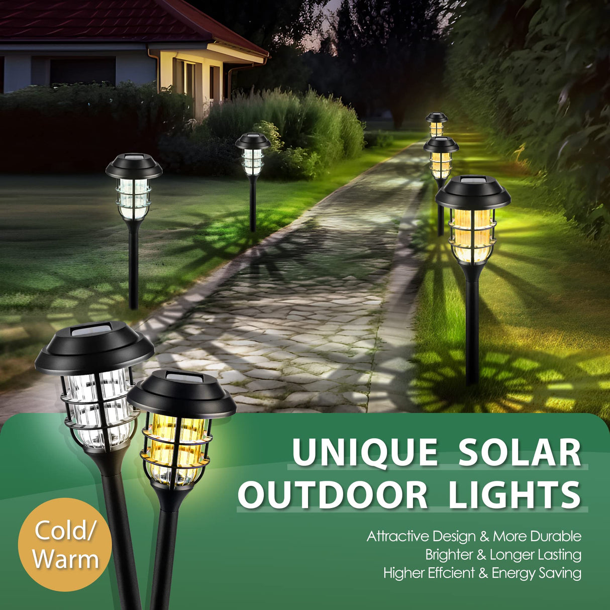 8 Pack Solar Garden Lights, Warm White Solar Pathway Lights Outdoor, Bright LED Outdoor Lights for Yard, Landscape, Path, Patio, Driveway and Walkway