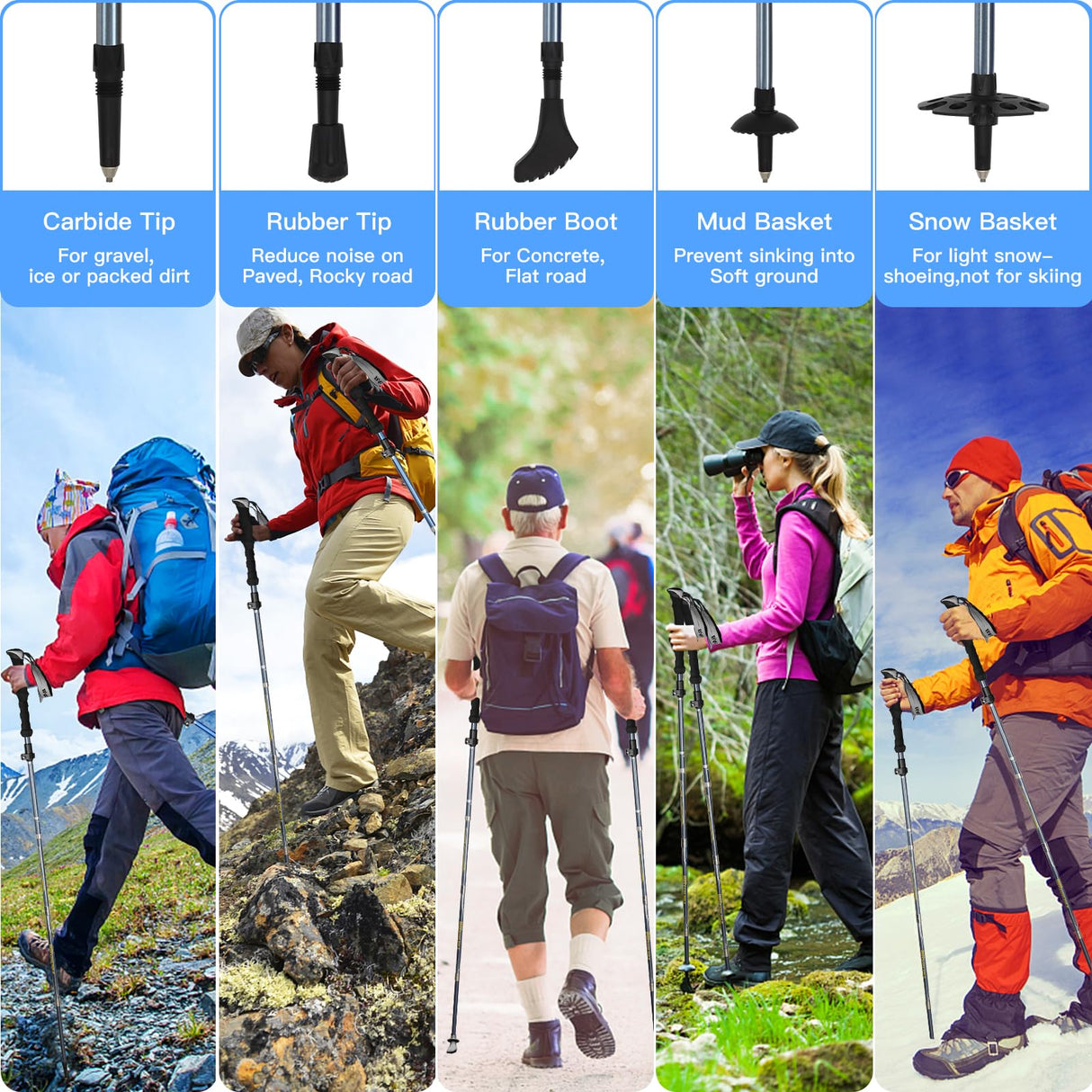 Trekking Poles Collapsible Hiking Poles for Men Women Upgraded Thickened Aircraft-Grade Aluminum Alloy Trekking Sticks Folding Walking Sticks with Tip Kits Carrying Bag