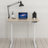 Small Electric Height Adjustable Sit Stand Desk with Hanging Hooks and Cable Management, 40 x 22 Inches, White Frame and Maple Top