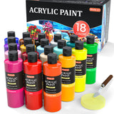 Acrylic Paint, Shuttle Art 18 Colours Acrylic Paint Bottle Set (240ml/8.12oz), Rich Pigmented Acrylic Paints, Bulk Painting Supplies for Artists, Beginners and Kids on Rocks Crafts Canvas Wood Ceramic