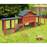 Rabbit Hutch, 210 x 45 x 85cm Chicken Coop with Wooden Frame Outdoor Pet Hutch