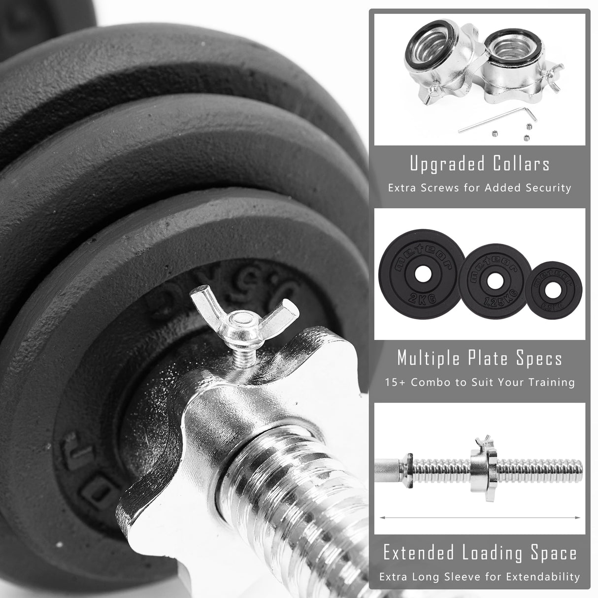 20kg Adjustable Dumbbell Set, One Set for All, Dumbbell and Barbell, Compact Hand Weight Set - Solid Cast Iron Plate with Steel Handle - Upgradable Home Gym Exercise Weight Set