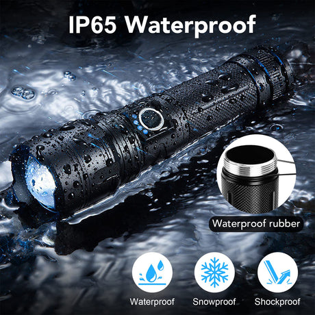 LED Torch Rechargeable Flashlight with High Lumens, 10000 Lumens XHP99 Super Bright Tactical Torch, High Powered Torches with 5 Modes, Adjustable Zoomable Waterproof Flash Light for Camping Hiking