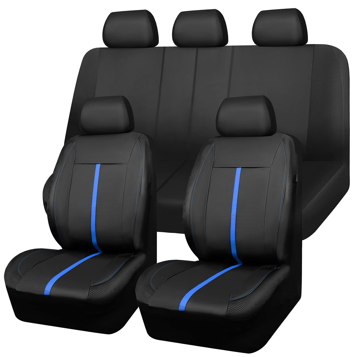 PU Leather Car Seat Covers Fit Most Cars Trucks SUVS High Back Front Bucket Auto Seat Covers Set Car Seat Protector Car Seat Cover with Zipper Design, Airbag Compatible (Blue, Full Sets)