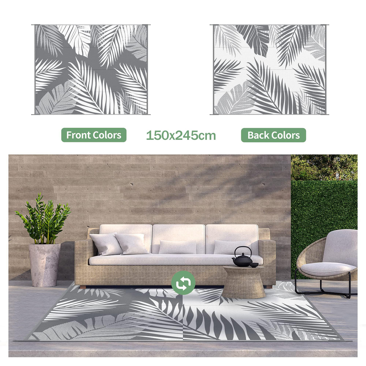 Palm Leaf Outdoor Rug Waterproof for Patios Clearance, Reversible Plastic Straw Camping Rug Carpet, Large Area Rugs Mats for RV, Picnic, Backyard, Deck, Balcony, Porch, Beach