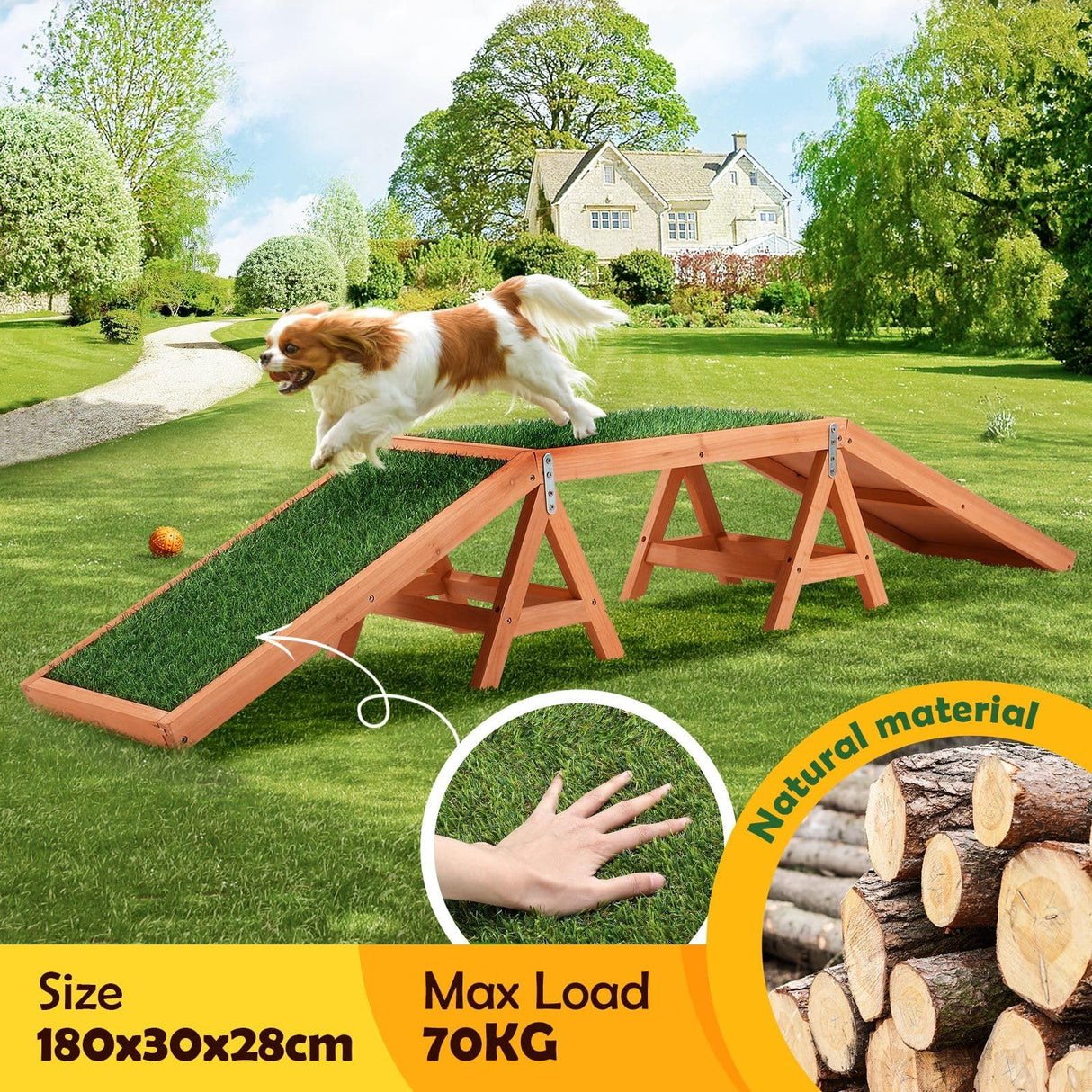 Pet Scene Wooden Pet Ramp Dog Agility Equipment Outdoor Puppy Obedience Training Sports Obstacle Exercise Outdoor Play Artificial Grass