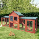 Rabbit Hutch, 210 x 45 x 85cm Chicken Coop with Wooden Frame Outdoor Pet Hutch