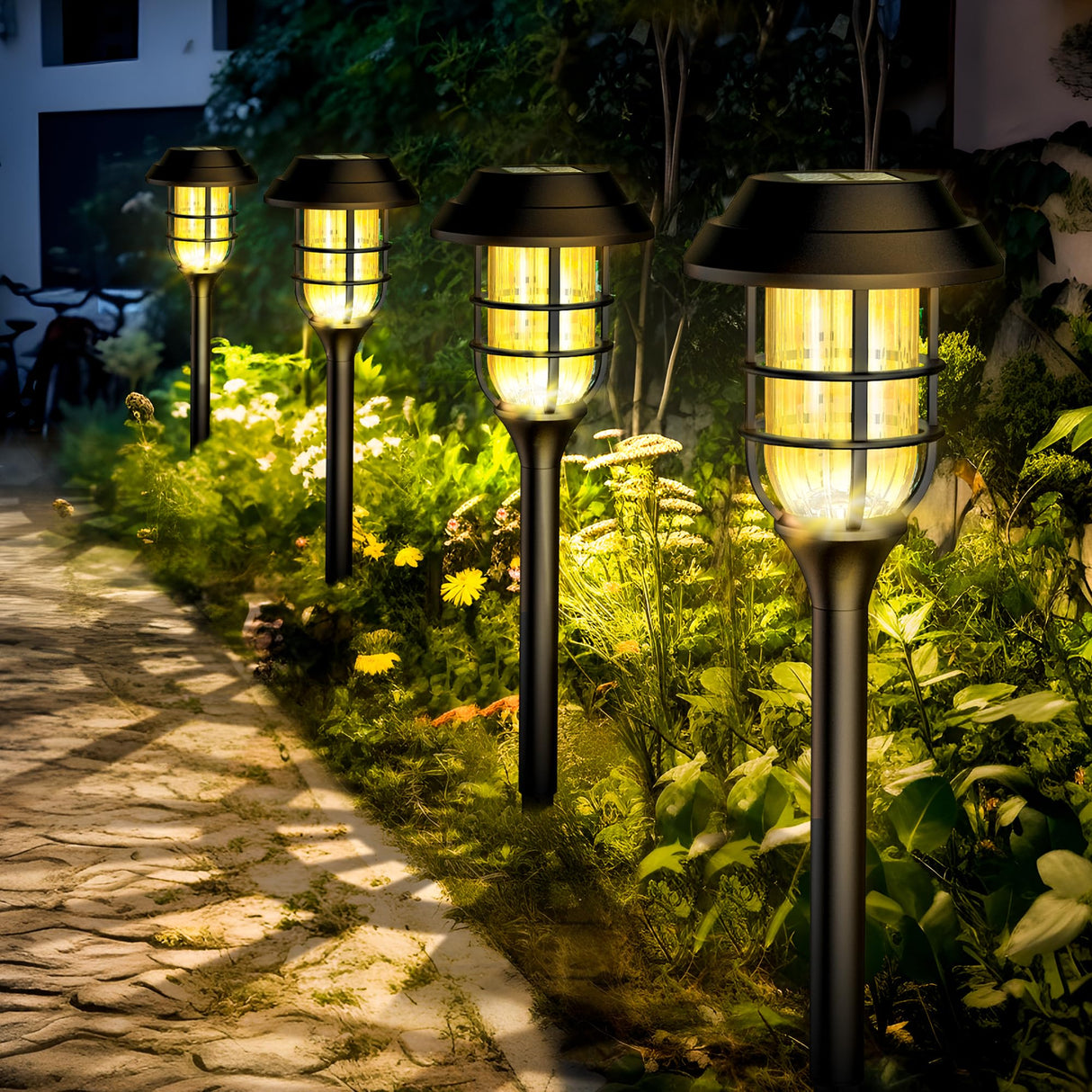 8 Pack Solar Garden Lights, Warm White Solar Pathway Lights Outdoor, Bright LED Outdoor Lights for Yard, Landscape, Path, Patio, Driveway and Walkway