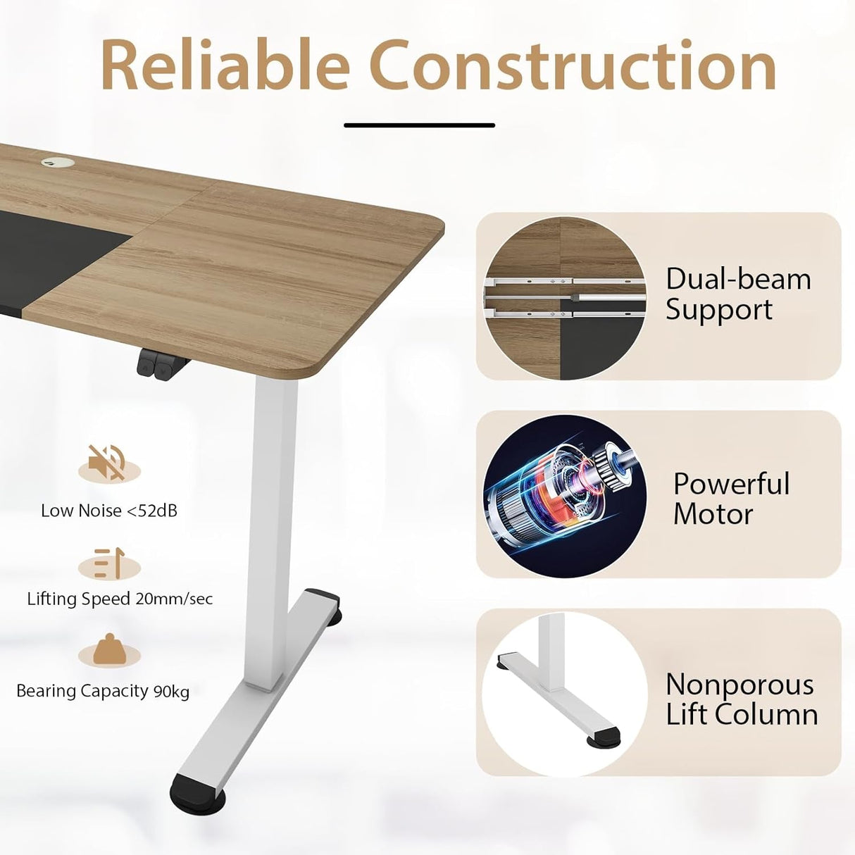 140 x 70cm Large Electric Standing Desk, Height Adjustable Sit to Stand Desk, Metal Frame & Powerful Motor, Button Controller, Headphone Hook, Ergonomic Standing Workstation