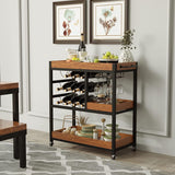 Bar Carts for Home, Bar Serving Cart with 12 Bottle Wine Rack and Wine Glasses Holder, Rustic Rolling Bar Cart with Removable Shelves for Home