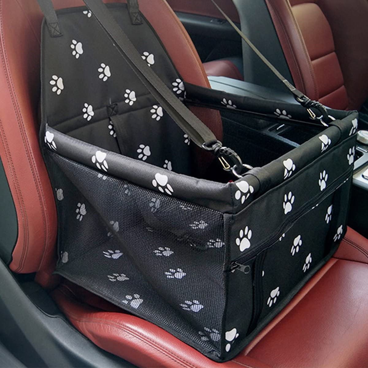 Car Booster Seat for Dog and Cat - Folding Pet Car Seats Pet Car Travel Safety Seat - Portable Dog Carrier for Pets up to 25 Pounds Paw Pattern