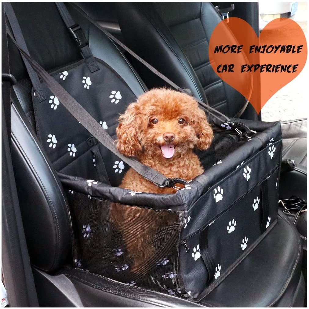 Car Booster Seat for Dog and Cat - Folding Pet Car Seats Pet Car Travel Safety Seat - Portable Dog Carrier for Pets up to 25 Pounds Paw Pattern