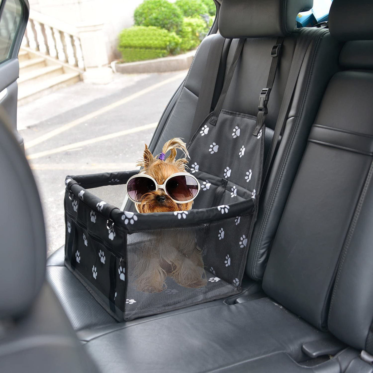 Car Booster Seat for Dog and Cat - Folding Pet Car Seats Pet Car Travel Safety Seat - Portable Dog Carrier for Pets up to 25 Pounds Paw Pattern