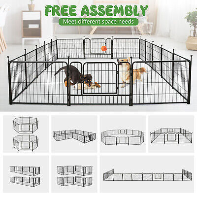 16 Panels Metal Dog Playpen With Doors Foldable Pet Fence Exercise Pen