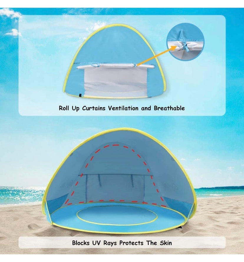 Baby Beach Tent Pop Up Portable Shade Sun Shelter with Pool 50+ UPF UV Protection for Baby or Infant Blue