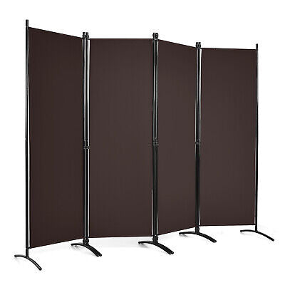 4-Panel Room Divider Folding Fabric Privacy Screen w/Steel Frame Brown 173CM