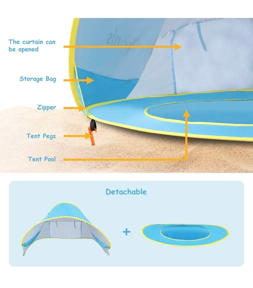 Baby Beach Tent Pop Up Portable Shade Sun Shelter with Pool 50+ UPF UV Protection for Baby or Infant Blue