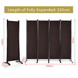 4-Panel Room Divider Folding Fabric Privacy Screen w/Steel Frame Brown 173CM