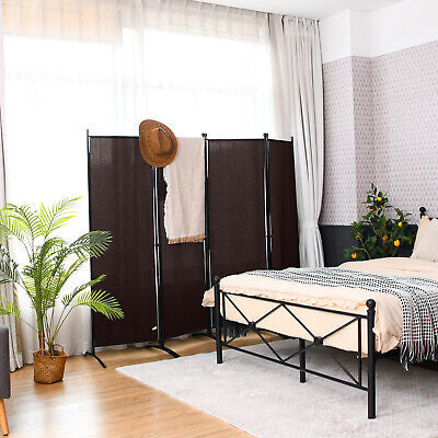 4-Panel Room Divider Folding Fabric Privacy Screen w/Steel Frame Brown 173CM